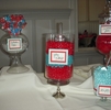 Signs made by hand enhance the candy buffet