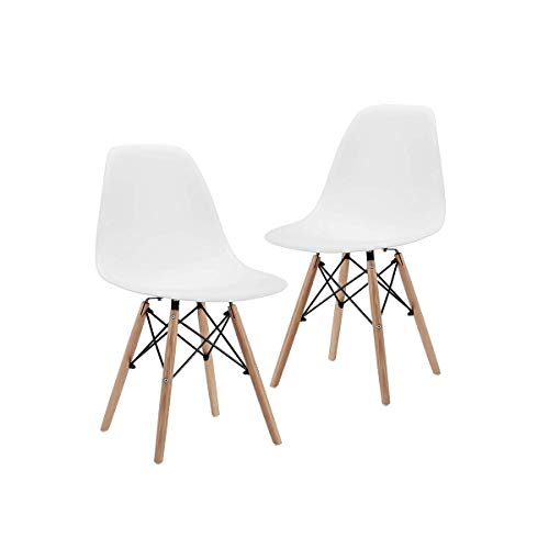 CangLong Modern Mid-Century Dining Chair Shell Lounge Plastic DSW Chair with Natural Wooden Legs for Kitchen, Dining, Bedroom, Living Room Side Chairs Set of 2, White CangLong Modern Mid-Century Dining Chair Shell Lounge Plastic DSW Chair with Natural Wooden Legs for Kitchen, Dining, Bedroom, Living Room Side Chairs Set of 2, White