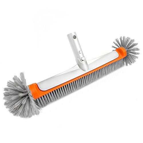 Poolvio Professional 17.5" Floor & Wall Pool Cleaning Brush with Durable Around Nylon Bristles, EZ Clip Aluminum Handle- Easily Sweep from Walls, Floors, Steps (Orange) Poolvio Professional 17.5" Floor & Wall Pool Cleaning Brush with Durable Around Nylon Bristles, EZ Clip Aluminum Handle- Easily Sweep from Walls, Floors, Steps (Orange)