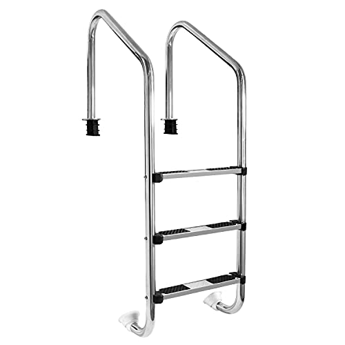 24 Inch 3 Step In-ground Swimming Pool Ladder, Metal, Stainless Steel Polish, Non-Slip 24 Inch 3 Step In-ground Swimming Pool Ladder, Metal, Stainless Steel Polish, Non-Slip