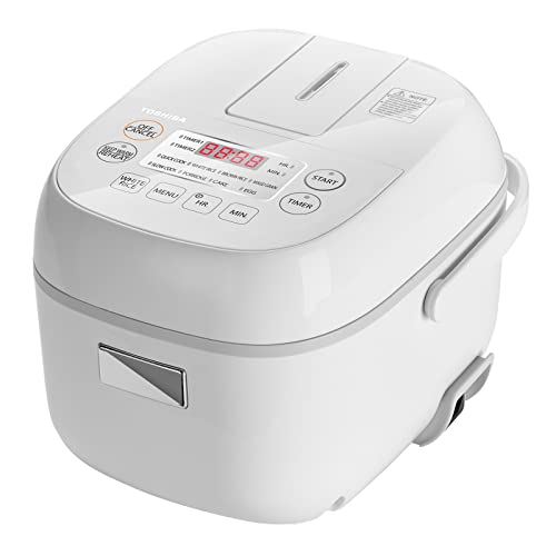 Toshiba Digital Programmable Rice Cooker, Steamer & Warmer, 3 Cups Uncooked Rice with Fuzzy Logic and One-Touch Cooking, 24 Hour Delay Timer and Auto Keep Warm Feature, White Toshiba Digital Programmable Rice Cooker, Steamer & Warmer, 3 Cups Uncooked Rice with Fuzzy Logic and One-Touch Cooking, 24 Hour Delay Timer and Auto Keep Warm Feature, White