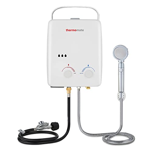 Tankless Water Heater, thermomate 5L Portable Propane Gas Hot Water Heater with Overheating Protection, 1.32 GPM, Low Pressure Startup for Camping, 34,000 BTU/Hr, Easy to Install, White Tankless Water Heater, thermomate 5L Portable Propane Gas Hot Water Heater with Overheating Protection, 1.32 GPM, Low Pressure Startup for Camping, 34,000 BTU/Hr, Easy to Install, White