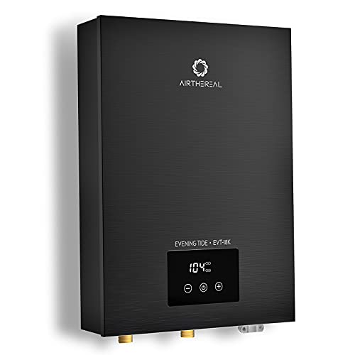 Airthereal Electric Tankless Water Heater 18kW, 240Volts - Endless On-Demand Hot Water - Self Modulates to Save Energy Use - Small Enough to Install Anywhere - for 2 Showers, Evening Tide series Airthereal Electric Tankless Water Heater 18kW, 240Volts - Endless On-Demand Hot Water - Self Modulates to Save Energy Use - Small Enough to Install Anywhere - for 2 Showers, Evening Tide series