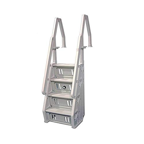 Vinyl Works Deluxe Adjustable 24 Inch in-Pool Step Ladder Entry System for Above Ground Swimming Pools with 2 Rails and Non-Slip Surface, White Vinyl Works Deluxe Adjustable 24 Inch in-Pool Step Ladder Entry System for Above Ground Swimming Pools with 2 Rails and Non-Slip Surface, White