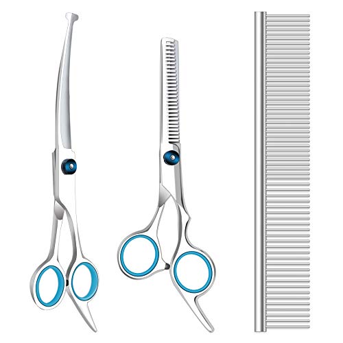 Maxshop Dog Grooming Scissors with Safety Round Tips, Heavy Duty Titanium Pet Grooming Trimmer Kit, Professional Thinning Shears, Straight Scissors with Comb for Dogs and Cats (Set of 3) Maxshop Dog Grooming Scissors with Safety Round Tips, Heavy Duty Titanium Pet Grooming Trimmer Kit, Professional Thinning Shears, Straight Scissors with Comb for Dogs and Cats (Set of 3)