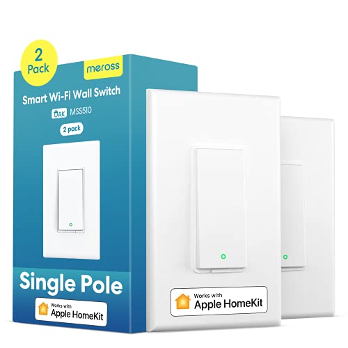 meross Smart Light Switch Supports Apple HomeKit, Siri, Alexa, Google Assistant & SmartThings, 2.4GHz Wi-Fi Light Switch, Neutral Wire Required, Single Pole, Remote Control Schedule, 2 Pack