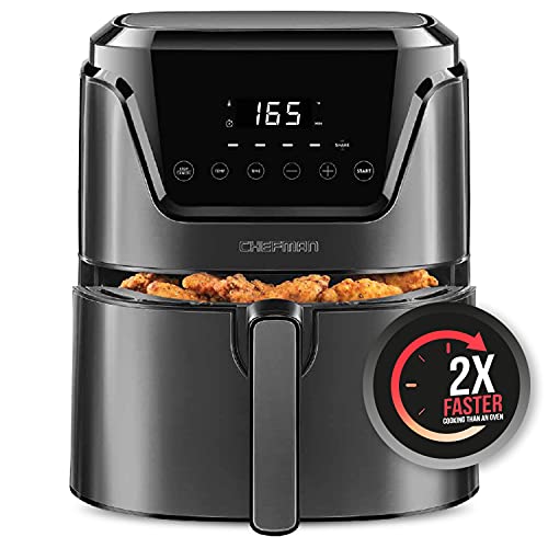 CHEFMAN Air Fryer 4.5 Qt, Healthy Cooking, User Friendly, Nonstick Stainless Steel, Digital Touch Screen with 4 Cooking Functions w/ 60 Minute Timer, BPA-Free, Dishwasher Safe Basket CHEFMAN Air Fryer 4.5 Qt, Healthy Cooking, User Friendly, Nonstick Stainless Steel, Digital Touch Screen with 4 Cooking Functions w/ 60 Minute Timer, BPA-Free, Dishwasher Safe Basket