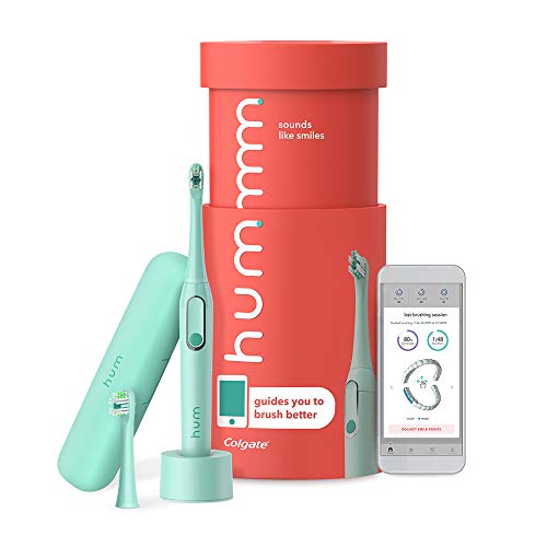 hum by Colgate Smart Electric Toothbrush Kit, Rechargeable Sonic Toothbrush with Travel Case & Bonus Replacement Brush Head, Teal hum by Colgate Smart Electric Toothbrush Kit, Rechargeable Sonic Toothbrush with Travel Case & Bonus Replacement Brush Head, Teal