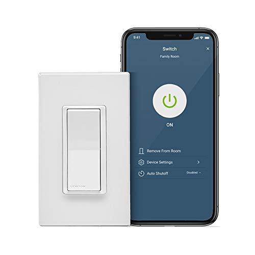 Leviton D215S-2RW Decora Smart Wi-Fi Switch (2nd Gen), Works with Hey Google, Alexa, Apple HomeKit/Siri, and Anywhere Companions, No Hub Required, Neutral Wire Required, White