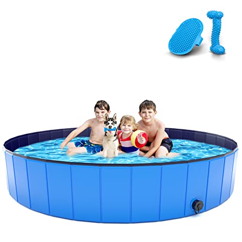 TNELTUEB Extra Large Pet Swimming Pool for Dogs, 71"x12" Collapsible Large Dog Pool with Pet Brush Chew Toy, Foldable Kiddie Pool Plastic Pet Bathing Tub, Outdoor Swimming Pool for Kids and Dogs Cat TNELTUEB Extra Large Pet Swimming Pool for Dogs, 71"x12" Collapsible Large Dog Pool with Pet Brush Chew Toy, Foldable Kiddie Pool Plastic Pet Bathing Tub, Outdoor Swimming Pool for Kids and Dogs Cat