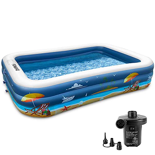 Inflatable Swimming Pool for Family, FUNAVO 100" X 71" X 22" Full-Sized Inflatable Kiddie Pools, Lounge Pool for Baby Toddlers Kids Adults, Outdoor Backyard Blow Up Pool, Electric Pump Included Inflatable Swimming Pool for Family, FUNAVO 100" X 71" X 22" Full-Sized Inflatable Kiddie Pools, Lounge Pool for Baby Toddlers Kids Adults, Outdoor Backyard Blow Up Pool, Electric Pump Included