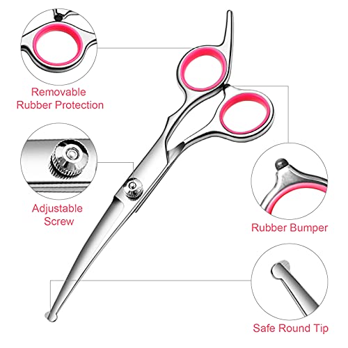 Dog Grooming Scissors Kit with Safety Round Tips Stainless Steel Professional Dog Grooming Shears Set - Thinning, Curved Scissors and Comb for Dog Cat Pet Dog Grooming Scissors Kit with Safety Round Tips Stainless Steel Professional Dog Grooming Shears Set - Thinning, Curved Scissors and Comb for Dog Cat Pet