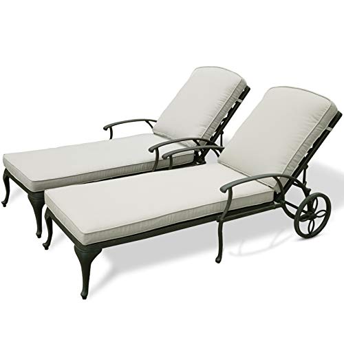 HOMEFUN Chaise Lounge Outdoor Chair with Beige Cushions, Aluminum Pool Side Sun Lounges with Wheels Adjustable Reclining, Patio Furniture Set, Pack of 2(Antique Bronze) HOMEFUN Chaise Lounge Outdoor Chair with Beige Cushions, Aluminum Pool Side Sun Lounges with Wheels Adjustable Reclining, Patio Furniture Set, Pack of 2(Antique Bronze)