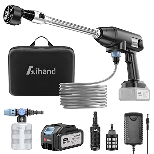 Aihand Cordless Power Washer, 652PSI Cordless Pressure Washer with Rechargeable 4.0Ah Battery, 6-in-1 Nozzle, Portable Pressure Washer for Car/Fence/Floor Cleaning & Watering, Charger Included Aihand Cordless Power Washer, 652PSI Cordless Pressure Washer with Rechargeable 4.0Ah Battery, 6-in-1 Nozzle, Portable Pressure Washer for Car/Fence/Floor Cleaning & Watering, Charger Included