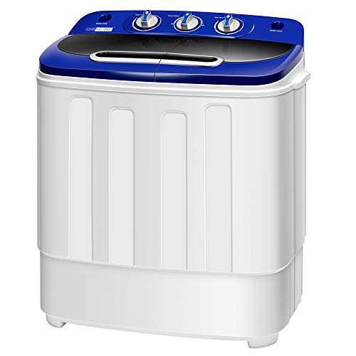 VIVOHOME Electric Portable 2 in 1 Twin Tub Mini Laundry Washer and Spin Dryer Combo Washing Machine with Drain Hose for Apartments 13.5lbs Blue & White