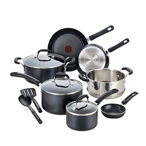 T-fal Professional Nonstick Dishwasher Safe Cookware Set, 12-Piece, Black T-fal Professional Nonstick Dishwasher Safe Cookware Set, 12-Piece, Black