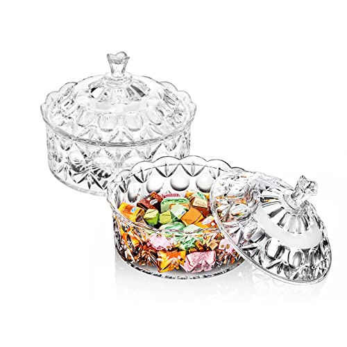 NDSWKR 2 Pack Candy Dish with Lid, Clear Covered Candy Bowl, Acrylic Crystal Candy Jar for Party, Candy Buffet, Wedding, Christmas, Home Kitchen, Housewarming