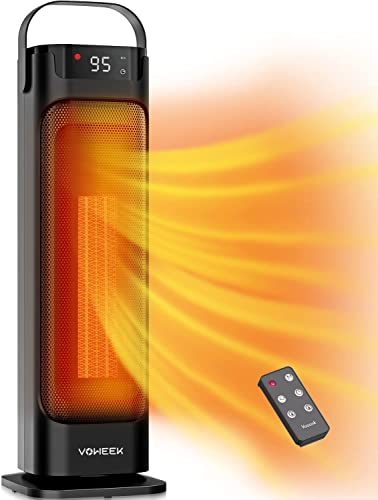 24" Space Heater, Voweek 1500W PTC Fast Heating Ceramic Heater for Office, Large Room, Indoor Use, Bedroom, Electric Heater with Thermostat, Remote, 3 Modes, ETL Certified, 12H Timer, 90° Oscillating 24" Space Heater, Voweek 1500W PTC Fast Heating Ceramic Heater for Office, Large Room, Indoor Use, Bedroom, Electric Heater with Thermostat, Remote, 3 Modes, ETL Certified, 12H Timer, 90° Oscillating