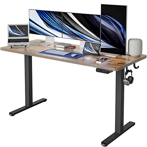 FEZIBO Height Adjustable Electric Standing Desk, 63 x 24 Inches Stand up Table, Sit Stand Home Office Desk with Splice Board, Black Frame/Rustic Brown Top FEZIBO Height Adjustable Electric Standing Desk, 63 x 24 Inches Stand up Table, Sit Stand Home Office Desk with Splice Board, Black Frame/Rustic Brown Top