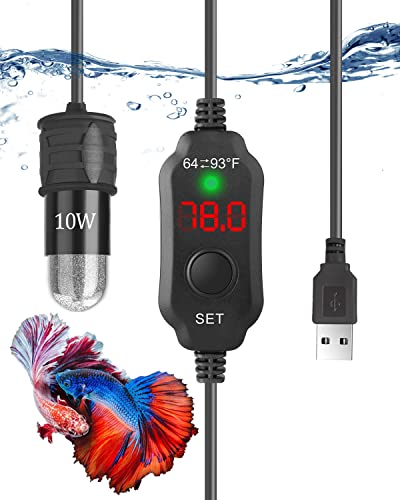 Kulife 5V/2A USB Powered 10W Super Mini Fish Tank Heater Adjustable Submersible Aquarium Heater Betta Heater Turtle Heater with LED Display Thermostat - for up to 1 Gallon Tanks Kulife 5V/2A USB Powered 10W Super Mini Fish Tank Heater Adjustable Submersible Aquarium Heater Betta Heater Turtle Heater with LED Display Thermostat - for up to 1 Gallon Tanks