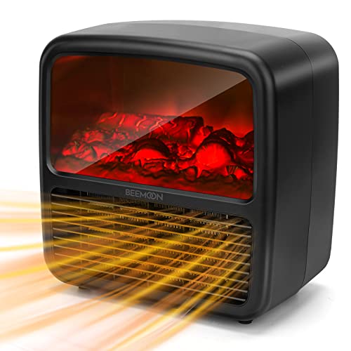 Space Heater, Energy Efficient Space Heater for Indoor Use Office Room, Portable Personal Small Ceramic Electric Heater with Fast Heating, Fireplace Flame Effect, Overheat & Tip Over Protection Black Space Heater, Energy Efficient Space Heater for Indoor Use Office Room, Portable Personal Small Ceramic Electric Heater with Fast Heating, Fireplace Flame Effect, Overheat & Tip Over Protection Black