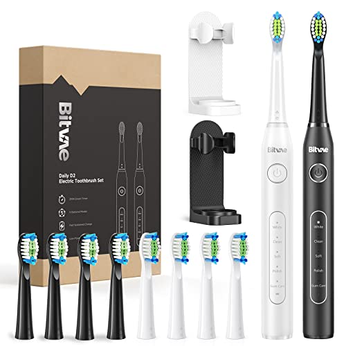 Electric Toothbrushes 2 Pack Sonic Toothbrush with Toothbrush Holders , Dual Electronic Toothbrush 8 Brush Heads 5 Modes , Rechargeable Power Toothbrush for 30 Days Using, Black & White Electric Toothbrushes 2 Pack Sonic Toothbrush with Toothbrush Holders , Dual Electronic Toothbrush 8 Brush Heads 5 Modes , Rechargeable Power Toothbrush for 30 Days Using, Black & White