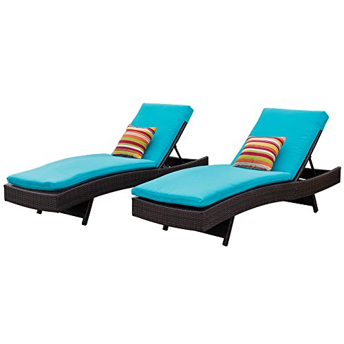 Sundale Outdoor Chaise Lounge Set of 2, Rattan Wicker Patio Lounge Chairs for Outside, Adjustable Chaise Loungers with Cushions & Pillows for Deck, Indoor, Yard - Steel, Turquoise Sundale Outdoor Chaise Lounge Set of 2, Rattan Wicker Patio Lounge Chairs for Outside, Adjustable Chaise Loungers with Cushions & Pillows for Deck, Indoor, Yard - Steel, Turquoise