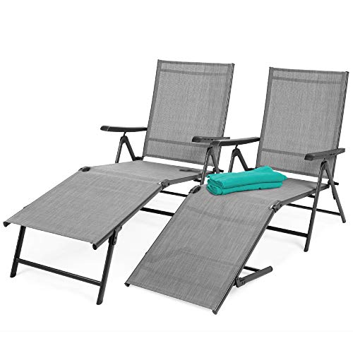 Best Choice Products Set of 2 Outdoor Patio Chaise Lounge Chair Adjustable Reclining Folding Pool Lounger for Poolside, Deck, Backyard w/Steel Frame, 250lb Weight Capacity - Gray Best Choice Products Set of 2 Outdoor Patio Chaise Lounge Chair Adjustable Reclining Folding Pool Lounger for Poolside, Deck, Backyard w/Steel Frame, 250lb Weight Capacity - Gray