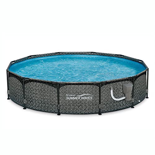 Summer Waves P20012331 Active 12ft x 33in Outdoor Round Frame Above Ground Swimming Pool Set with Skimmer Filter Pump & Filter Cartridge, Gray Wicker Summer Waves P20012331 Active 12ft x 33in Outdoor Round Frame Above Ground Swimming Pool Set with Skimmer Filter Pump & Filter Cartridge, Gray Wicker