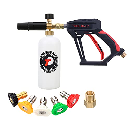 Tool Daily Short Pressure Washer Gun with Foam Cannon, 1/4 Inch Quick Connector, with 5 Pressure Washer Nozzle Tips, 1 Liter Tool Daily Short Pressure Washer Gun with Foam Cannon, 1/4 Inch Quick Connector, with 5 Pressure Washer Nozzle Tips, 1 Liter