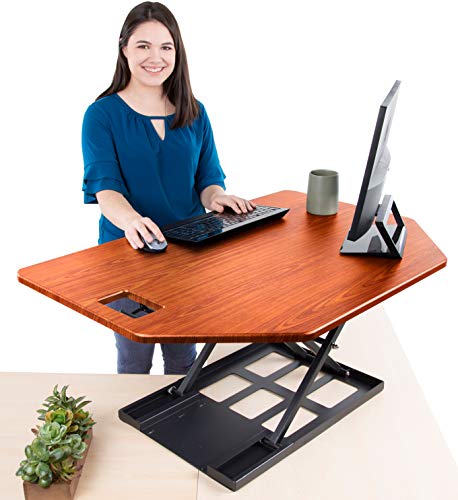 Stand Steady X-Elite Pro | Premier Corner Standing Desk Converter | Extra Large 40 Inch Sit to Stand Desk | Fully Assembled | Height Adjustable Desk Converter for Cubicles and L-Shaped Desks (Cherry) Stand Steady X-Elite Pro | Premier Corner Standing Desk Converter | Extra Large 40 Inch Sit to Stand Desk | Fully Assembled | Height Adjustable Desk Converter for Cubicles and L-Shaped Desks (Cherry)