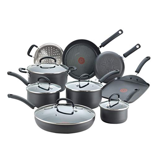 T-fal E765SEFA Ultimate Hard Anodized Nonstick 14 Piece Cookware Set, Dishwasher Safe Pots and Pans Set, Black T-fal E765SEFA Ultimate Hard Anodized Nonstick 14 Piece Cookware Set, Dishwasher Safe Pots and Pans Set, Black