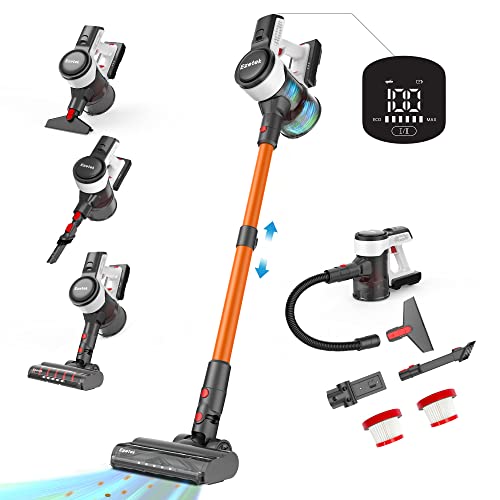 Ezetek Stick Vacuum Cleaner with Dual Brushroll, Cordless Vacuum Cleaner 45 Mins Max Runtime, Handheld Vacuum with LED Touch, Wireless Vacuum with Extended Hose for Hardwood Floor/Pet Hair/Carpet Ezetek Stick Vacuum Cleaner with Dual Brushroll, Cordless Vacuum Cleaner 45 Mins Max Runtime, Handheld Vacuum with LED Touch, Wireless Vacuum with Extended Hose for Hardwood Floor/Pet Hair/Carpet