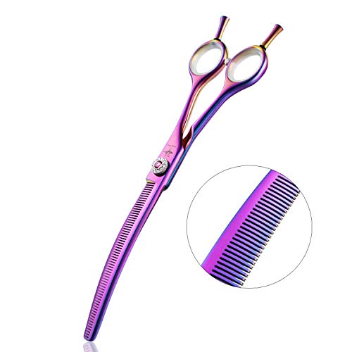 7 Inch Downward Curved Dog Grooming Scissors Thinning Texturizing Shears Professional Safety Blunt Tip Trimming Shearing for Dogs Cats Face Paws Limbs Japanese Stainless Steel Purple 7 Inch Downward Curved Dog Grooming Scissors Thinning Texturizing Shears Professional Safety Blunt Tip Trimming Shearing for Dogs Cats Face Paws Limbs Japanese Stainless Steel Purple