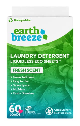 Earth Breeze Laundry Detergent Sheets - Fresh Scent - No Plastic Jug (60 Loads) 30 Sheets, Liquidless Technology… Earth Breeze Laundry Detergent Sheets - Fresh Scent - No Plastic Jug (60 Loads) 30 Sheets, Liquidless Technology…