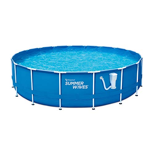 Summer Waves Active 14 Foot x 36 Inch Metal Frame Outdoor Backyard Above Ground Swimming Pool Set with Filter Pump, Ladder, and Repair Patch Summer Waves Active 14 Foot x 36 Inch Metal Frame Outdoor Backyard Above Ground Swimming Pool Set with Filter Pump, Ladder, and Repair Patch