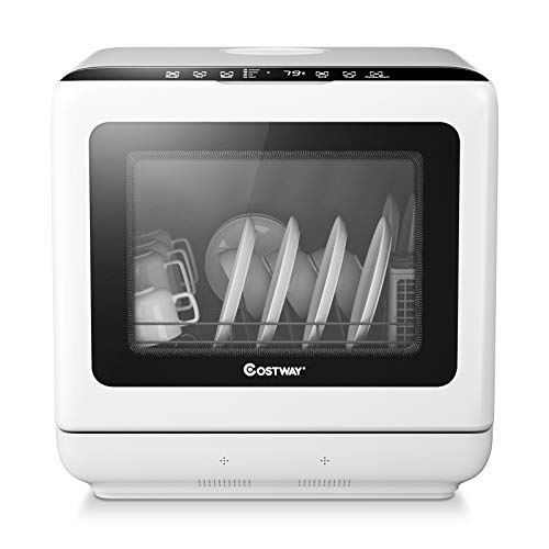 COSTWAY Portable Countertop Dishwasher, with 5-Liter Built-in Water Tank, 5 Washing Programs, Air-dry Function, Fruit Washing, Delay Function, White COSTWAY Portable Countertop Dishwasher, with 5-Liter Built-in Water Tank, 5 Washing Programs, Air-dry Function, Fruit Washing, Delay Function, White