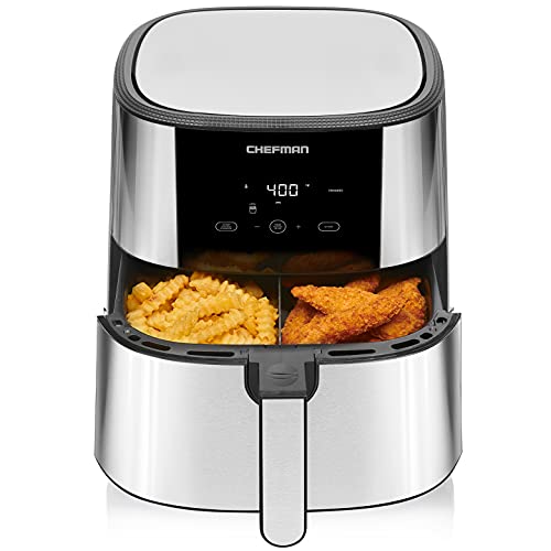 CHEFMAN 2 in 1 Max XL 8 Qt Air Fryer, Healthy Cooking, User Friendly, Basket Divider For Dual Cooking, Nonstick Stainless Steel, Digital Touch Screen with 4 Cooking Functions, BPA-Free CHEFMAN 2 in 1 Max XL 8 Qt Air Fryer, Healthy Cooking, User Friendly, Basket Divider For Dual Cooking, Nonstick Stainless Steel, Digital Touch Screen with 4 Cooking Functions, BPA-Free