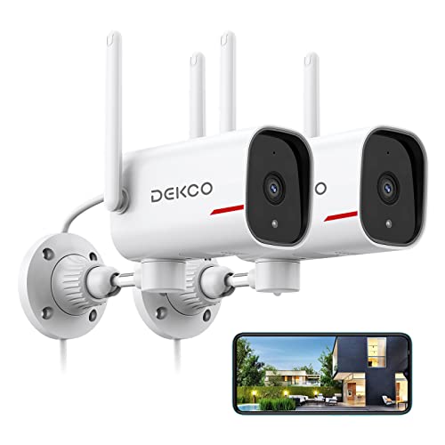 Outdoor Security Camera - DEKCO 1080p Pan Rotating 180° Wired WiFi Cameras for Home Security with Two-Way Audio, Night Vision, 2.4G WiFi, IP65, Motion Detection Alarm (2 Pack) Outdoor Security Camera - DEKCO 1080p Pan Rotating 180° Wired WiFi Cameras for Home Security with Two-Way Audio, Night Vision, 2.4G WiFi, IP65, Motion Detection Alarm (2 Pack)