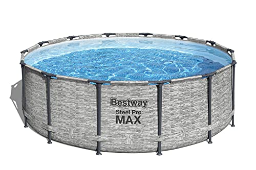 Bestway 5619GE Pro MAX Above Ground, 14ft x 48in | Steel Frame Round Pool Set | No Tools Required, Grey Stone