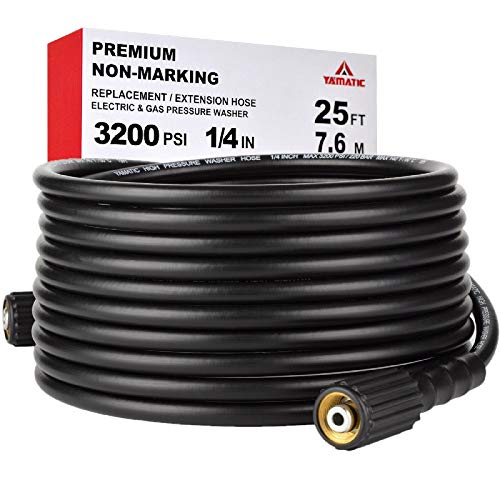 YAMATIC Pressure Washer Hose 25 FT 1/4" Kink Free M22-14mm Brass Thread Replacement For Most Brand Pressure Washers, 3200 PSI YAMATIC Pressure Washer Hose 25 FT 1/4" Kink Free M22-14mm Brass Thread Replacement For Most Brand Pressure Washers, 3200 PSI
