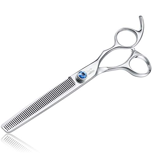 JASON 7" 50 Teeth Thinning Dog Grooming Blending Scissor, Ergonomic Pet Grooming Thinner Blender Shears Cat Trimming Texturizing Kit with Offset Handle and a Jewelled Screw, 30% Thinning Rate JASON 7" 50 Teeth Thinning Dog Grooming Blending Scissor, Ergonomic Pet Grooming Thinner Blender Shears Cat Trimming Texturizing Kit with Offset Handle and a Jewelled Screw, 30% Thinning Rate