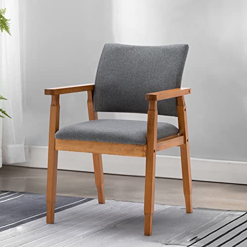 Mid Century Modern Walnut Dining Chairs Wood Arm Grey Fabric Kitchen Cafe Living Room Decor Furniture Mid Century Modern Walnut Dining Chairs Wood Arm Grey Fabric Kitchen Cafe Living Room Decor Furniture