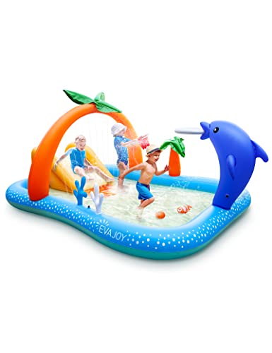 Kiddie Pool,Evajoy Inflatable Play Center Kiddie Pool with Slide, Wading Lounge Kids Pool, Coconut Palm Sprinkler, Ball Toss Game for Toddler, Kid Children, Garden Backyard Water Park, 95''x75''x40'' Kiddie Pool,Evajoy Inflatable Play Center Kiddie Pool with Slide, Wading Lounge Kids Pool, Coconut Palm Sprinkler, Ball Toss Game for Toddler, Kid Children, Garden Backyard Water Park, 95''x75''x40''