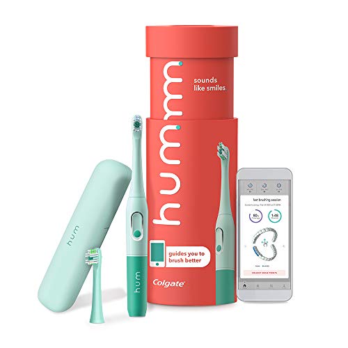 hum by Colgate Smart Battery Toothbrush Kit, Sonic Toothbrush Handle with 2 Refill Heads and Travel Case, Teal, Amazon exclusive hum by Colgate Smart Battery Toothbrush Kit, Sonic Toothbrush Handle with 2 Refill Heads and Travel Case, Teal, Amazon exclusive