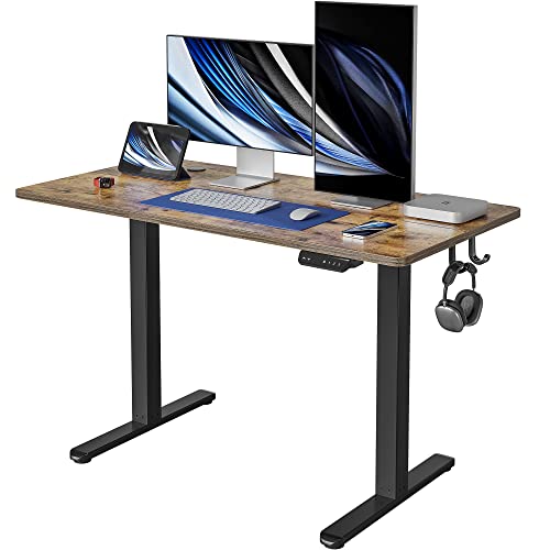 FEZIBO Height Adjustable Electric Standing Desk, 48 x 24 Inches Stand up Table, Sit Stand Home Office Desk with Splice Board, Black Frame/Rustic Brown Top FEZIBO Height Adjustable Electric Standing Desk, 48 x 24 Inches Stand up Table, Sit Stand Home Office Desk with Splice Board, Black Frame/Rustic Brown Top