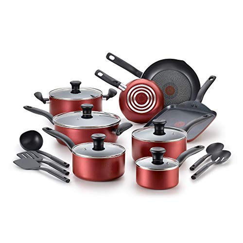T-fal, Dishwasher Safe Cookware Set, 18 Piece, Red Initiatives Nonstick Inside T-fal, Dishwasher Safe Cookware Set, 18 Piece, Red Initiatives Nonstick Inside
