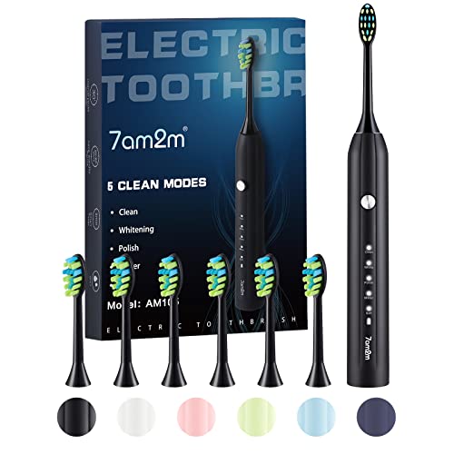 7AM2M Sonic Electric Toothbrush, Soft Toothbrushes for Adults and Kids with 6 Brush Heads, One Charge Use for 60 Days, 5 Modes with 2 Minutes Build in Smart Timer, Rechargeable Toothbrushes 7AM2M Sonic Electric Toothbrush, Soft Toothbrushes for Adults and Kids with 6 Brush Heads, One Charge Use for 60 Days, 5 Modes with 2 Minutes Build in Smart Timer, Rechargeable Toothbrushes