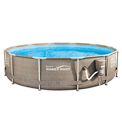 Summer Waves P20012335 Active 12ft x 30in Outdoor Round Frame Above Ground Swimming Pool Set with Skimmer Filter Pump & Filter Cartridge, Tan Wicker Summer Waves P20012335 Active 12ft x 30in Outdoor Round Frame Above Ground Swimming Pool Set with Skimmer Filter Pump & Filter Cartridge, Tan Wicker