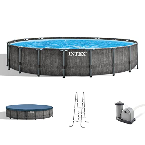 Intex 26743EH Greywood Premium Prism 18ft x 48in Steel Frame Outdoor Above Ground Round Swimming Pool Set with Cover, Ladder, and 1500 GPH Filter Pump Intex 26743EH Greywood Premium Prism 18ft x 48in Steel Frame Outdoor Above Ground Round Swimming Pool Set with Cover, Ladder, and 1500 GPH Filter Pump